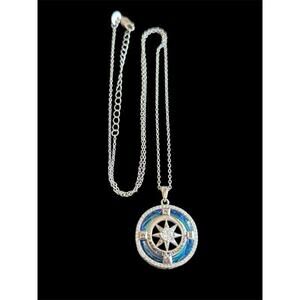 Sterling Silver Sobriety Compass Pendant & 19” Chain 925 FOB AA